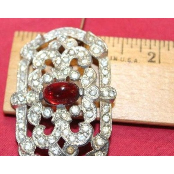 Vtg White Red Rhinestone Silver Color Brooch Collectible Jewelry Decorative Pin - Picture 6 of 6